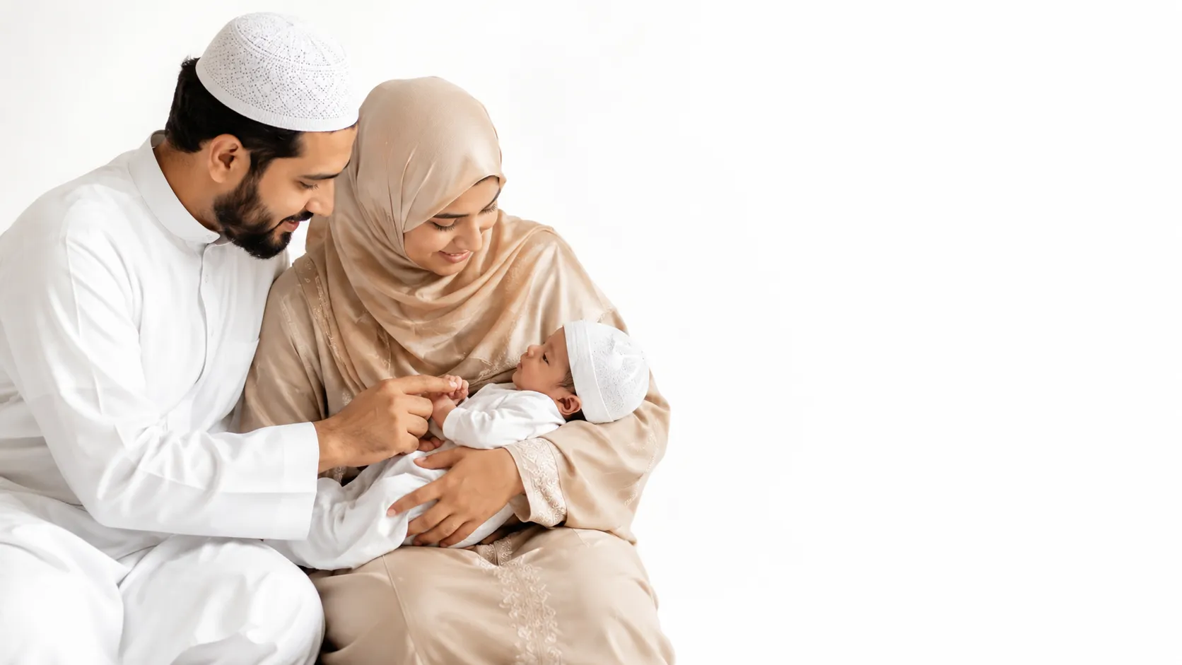 A Quran open on a table next to a notepad with Arabic baby names written on it